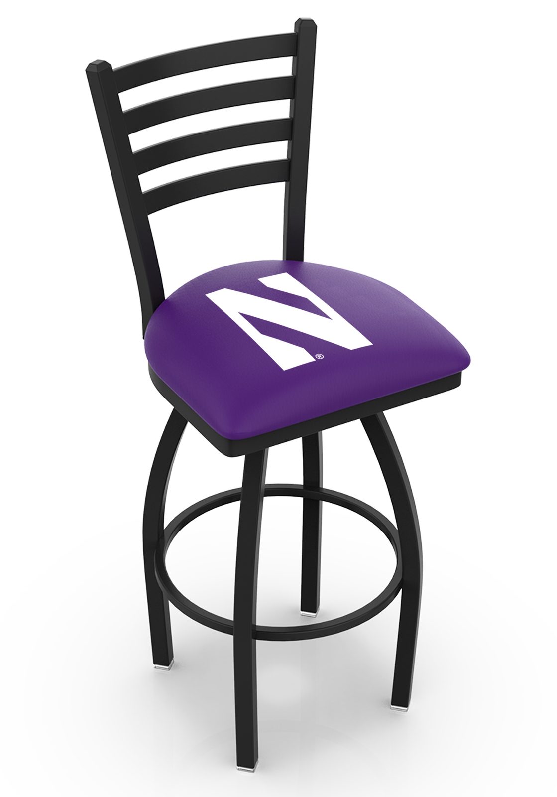 Northwestern University 36-Inch Swivel Extra Tall Bar Stool w/ Black Wrinkle Finish, Ladder Back, 2.5-Inch Cushion Seat 1 Northwestern University 36-Inch Swivel Extra Tall Bar Stool w/ Black Wrinkle Finish, Ladder Back, 2.5-Inch Cushion Seat