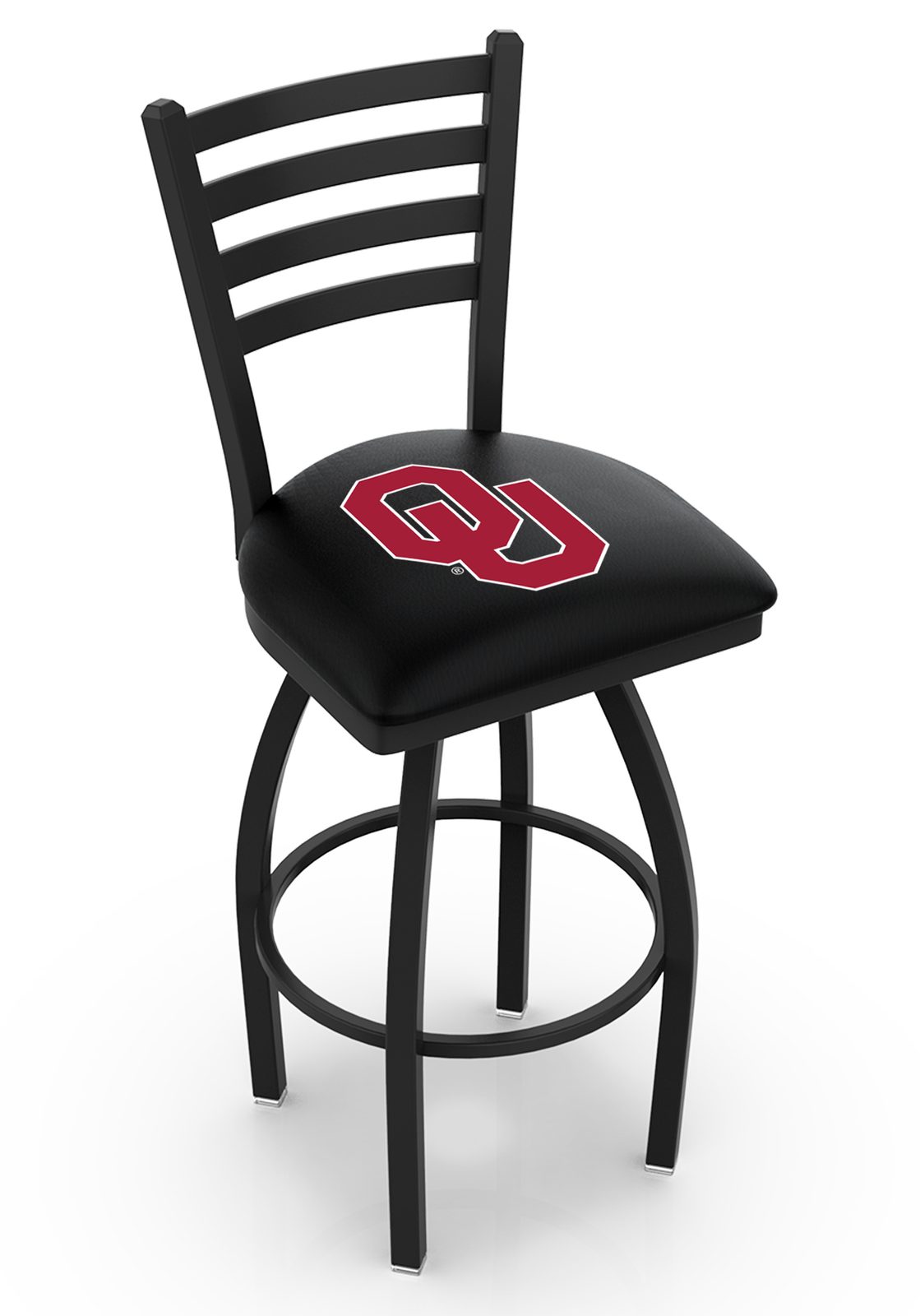 Oklahoma University 36-Inch Swivel Extra Tall Bar Stool w/ Black Wrinkle Finish, Ladder Back, 2.5-Inch Cushion Seat 1 Oklahoma University 36-Inch Swivel Extra Tall Bar Stool w/ Black Wrinkle Finish, Ladder Back, 2.5-Inch Cushion Seat
