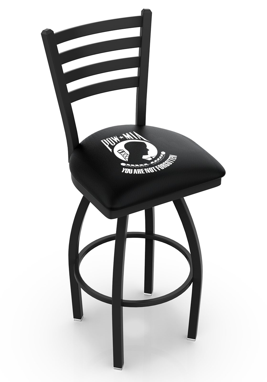 POW/MIA 30-Inch Swivel Bar Stool w/ Black Wrinkle Finish, Ladder Back, 2.5-Inch Cushion Seat 1 POW/MIA 30-Inch Swivel Bar Stool w/ Black Wrinkle Finish, Ladder Back, 2.5-Inch Cushion Seat