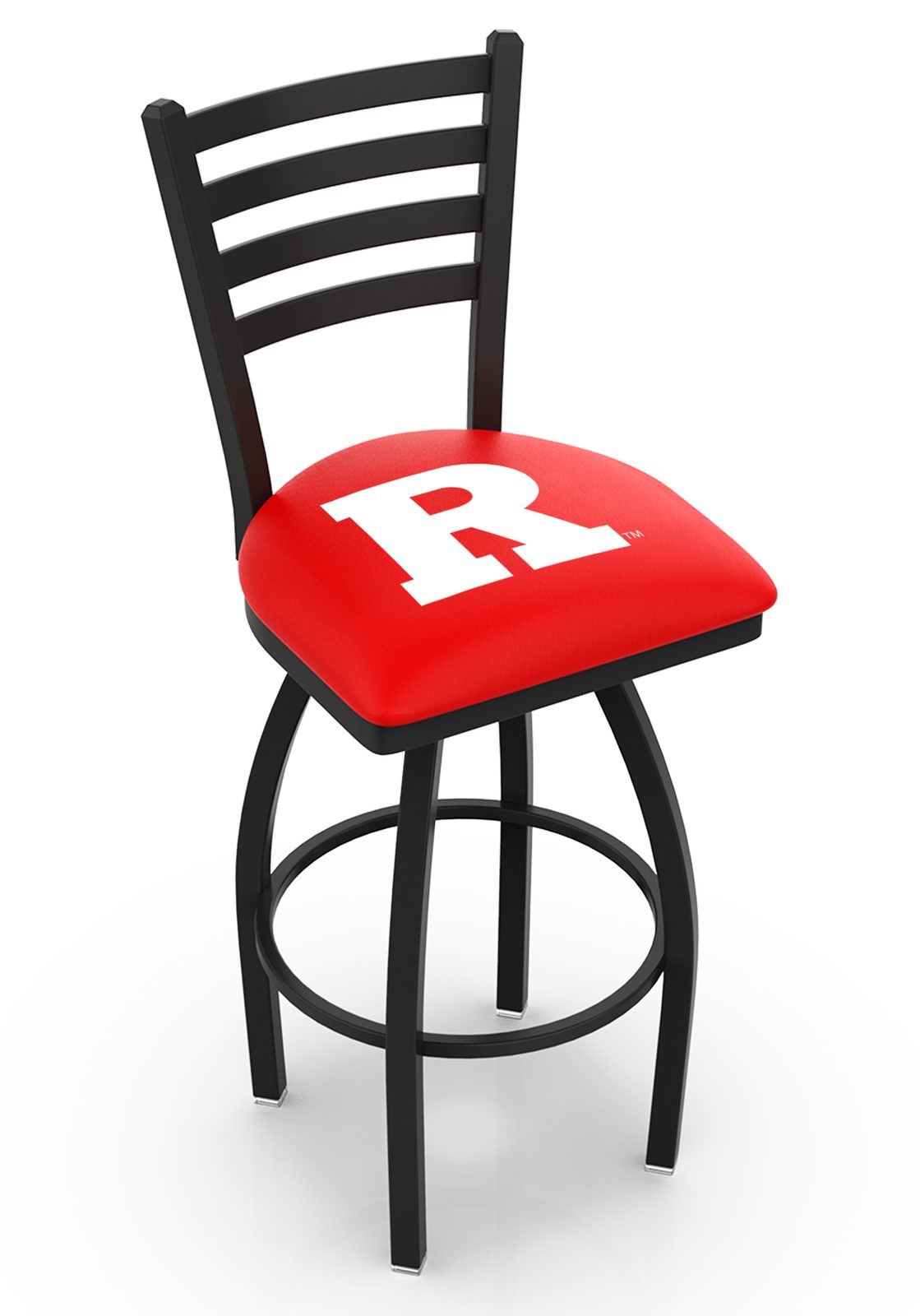 Rutgers University 36-Inch Swivel Extra Tall Bar Stool w/ Black Wrinkle Finish, Ladder Back, 2.5-Inch Cushion Seat 1 Rutgers University 36-Inch Swivel Extra Tall Bar Stool w/ Black Wrinkle Finish, Ladder Back, 2.5-Inch Cushion Seat
