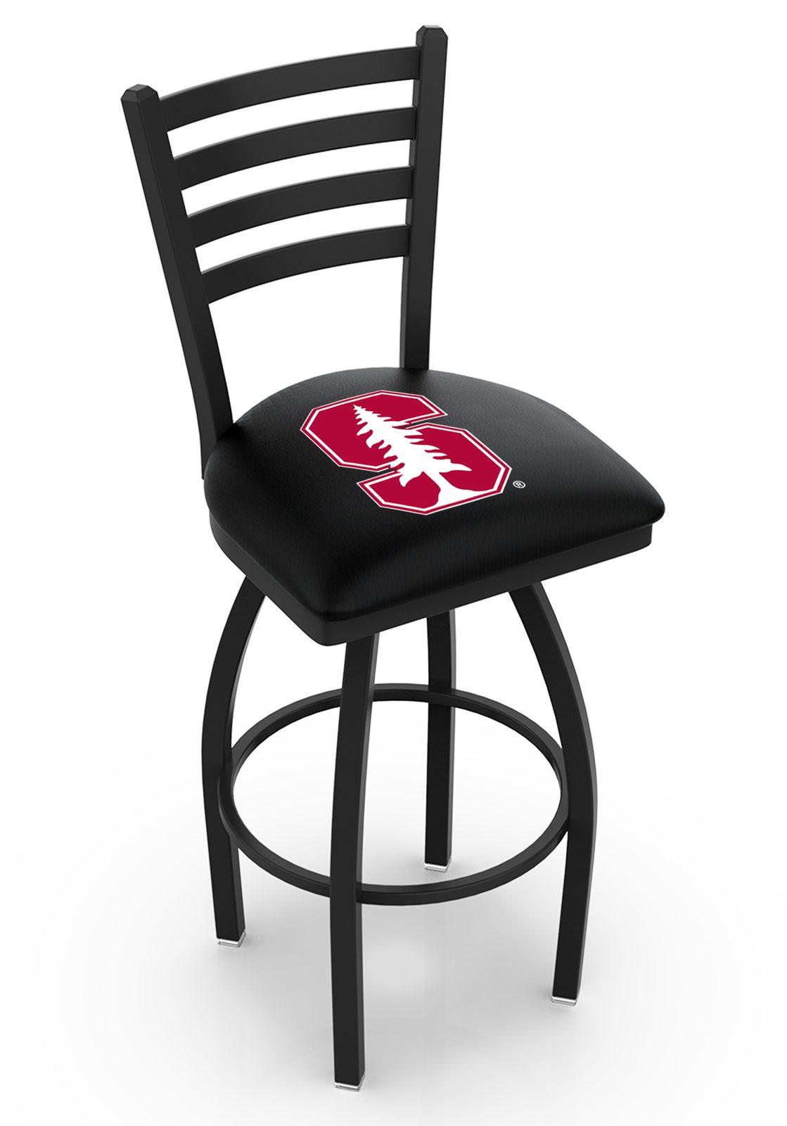 Stanford University 36-Inch Swivel Extra Tall Bar Stool w/ Black Wrinkle Finish, Ladder Back, 2.5-Inch Cushion Seat 1 Stanford University 36-Inch Swivel Extra Tall Bar Stool w/ Black Wrinkle Finish, Ladder Back, 2.5-Inch Cushion Seat