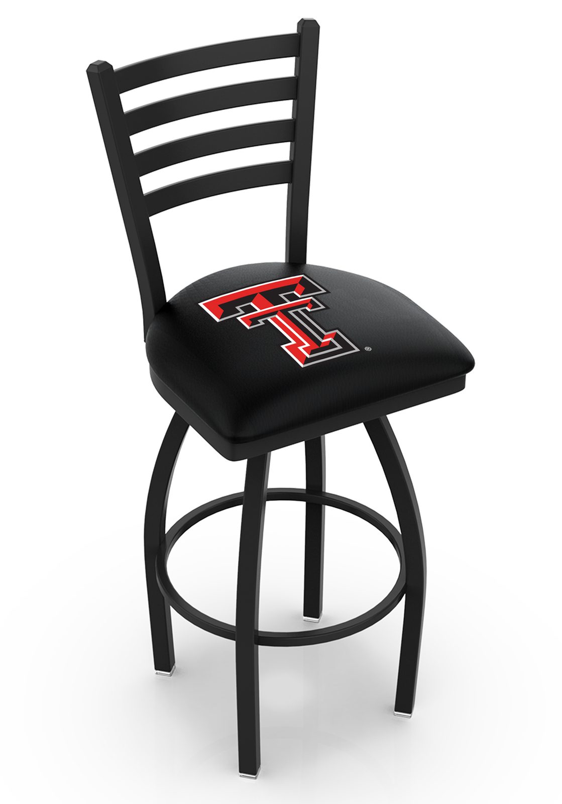 Texas Tech University 36-Inch Swivel Extra Tall Bar Stool w/ Black Wrinkle Finish, Ladder Back, 2.5-Inch Cushion Seat 1 Texas Tech University 36-Inch Swivel Extra Tall Bar Stool w/ Black Wrinkle Finish, Ladder Back, 2.5-Inch Cushion Seat