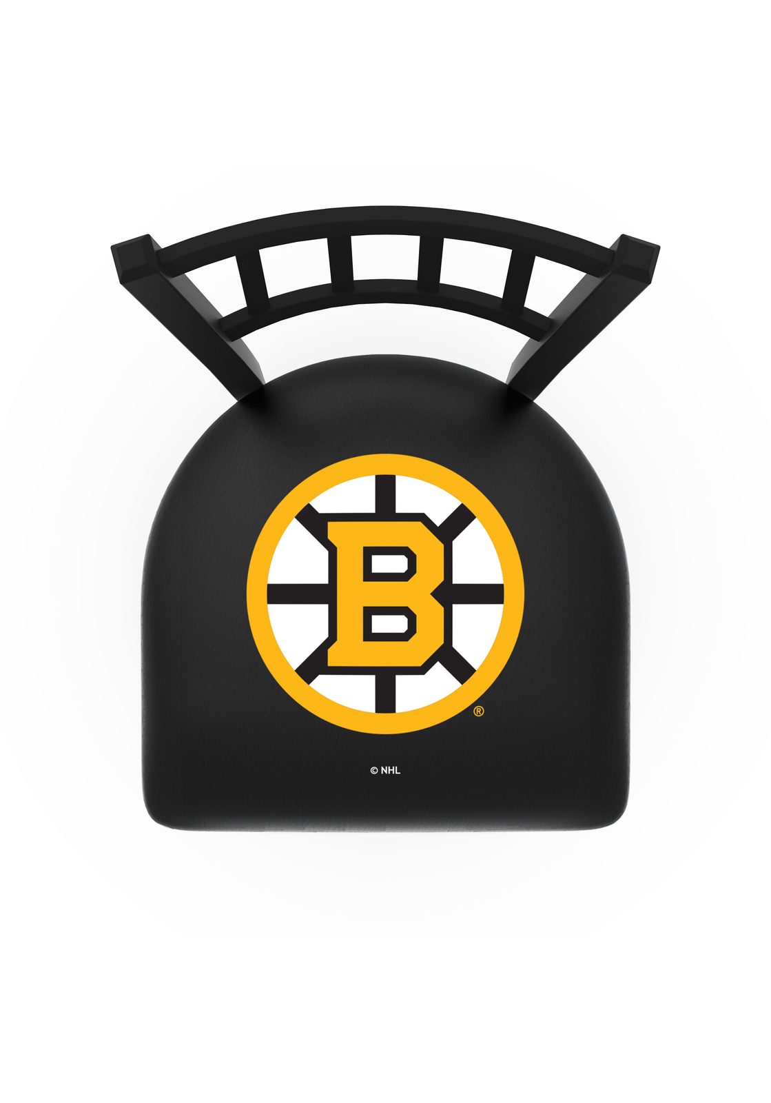 Boston Bruins 36-Inch Swivel Extra Tall Bar Stool w/ Black Wrinkle Finish, Jailhouse Back, 2.5-Inch Cushion Seat 2 Boston Bruins 36-Inch Swivel Extra Tall Bar Stool w/ Black Wrinkle Finish, Jailhouse Back, 2.5-Inch Cushion Seat - Image 2
