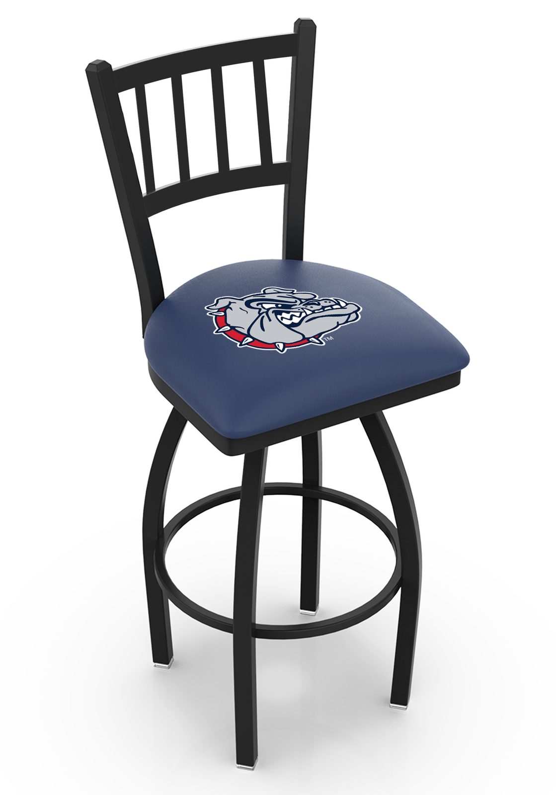 Gonzaga University 36-Inch Swivel Extra Tall Bar Stool w/ Black Wrinkle Finish, Jailhouse Back, 2.5-Inch Cushion Seat 1 Gonzaga University 36-Inch Swivel Extra Tall Bar Stool w/ Black Wrinkle Finish, Jailhouse Back, 2.5-Inch Cushion Seat
