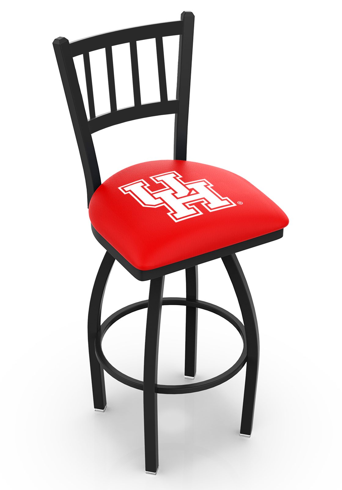 University of Houston 36-Inch Swivel Extra Tall Bar Stool w/ Black Wrinkle Finish, Jailhouse Back, 2.5-Inch Cushion Seat 1 University of Houston 36-Inch Swivel Extra Tall Bar Stool w/ Black Wrinkle Finish, Jailhouse Back, 2.5-Inch Cushion Seat