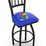 University of Kansas 36-Inch Swivel Extra Tall Bar Stool w/ Black Wrinkle Finish, Jailhouse Back, 2.5-Inch Cushion Seat 4 University of Kansas 36-Inch Swivel Extra Tall Bar Stool w/ Black Wrinkle Finish, Jailhouse Back, 2.5-Inch Cushion Seat