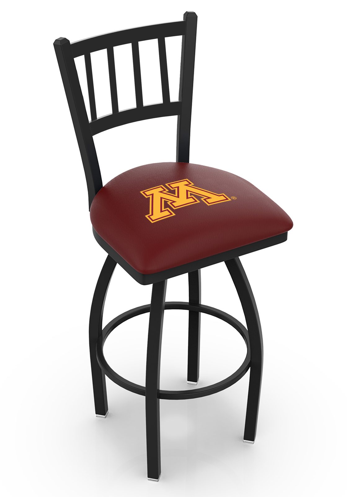 University of Minnesota 36-Inch Swivel Extra Tall Bar Stool w/ Black Wrinkle Finish, Jailhouse Back, 2.5-Inch Cushion Seat 1 University of Minnesota 36-Inch Swivel Extra Tall Bar Stool w/ Black Wrinkle Finish, Jailhouse Back, 2.5-Inch Cushion Seat