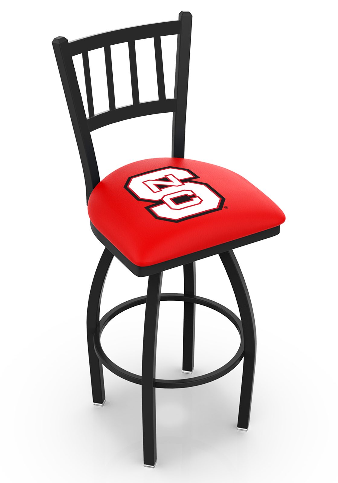 North Carolina State University 36-Inch Swivel Extra Tall Bar Stool w/ Black Wrinkle Finish, Jailhouse Back, 2.5-Inch Cushion Seat 1 North Carolina State University 36-Inch Swivel Extra Tall Bar Stool w/ Black Wrinkle Finish, Jailhouse Back, 2.5-Inch Cushion Seat