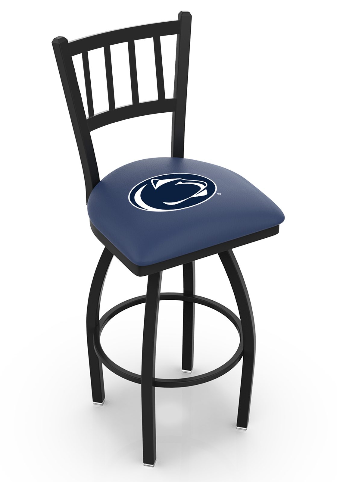 Pennsylvania State University 36-Inch Swivel Extra Tall Bar Stool w/ Black Wrinkle Finish, Jailhouse Back, 2.5-Inch Cushion Seat 1 Pennsylvania State University 36-Inch Swivel Extra Tall Bar Stool w/ Black Wrinkle Finish, Jailhouse Back, 2.5-Inch Cushion Seat