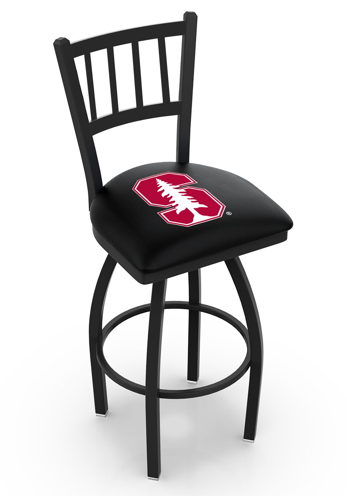 Stanford University 36-Inch Swivel Extra Tall Bar Stool w/ Black Wrinkle Finish, Jailhouse Back, 2.5-Inch Cushion Seat 1 Stanford University 36-Inch Swivel Extra Tall Bar Stool w/ Black Wrinkle Finish, Jailhouse Back, 2.5-Inch Cushion Seat