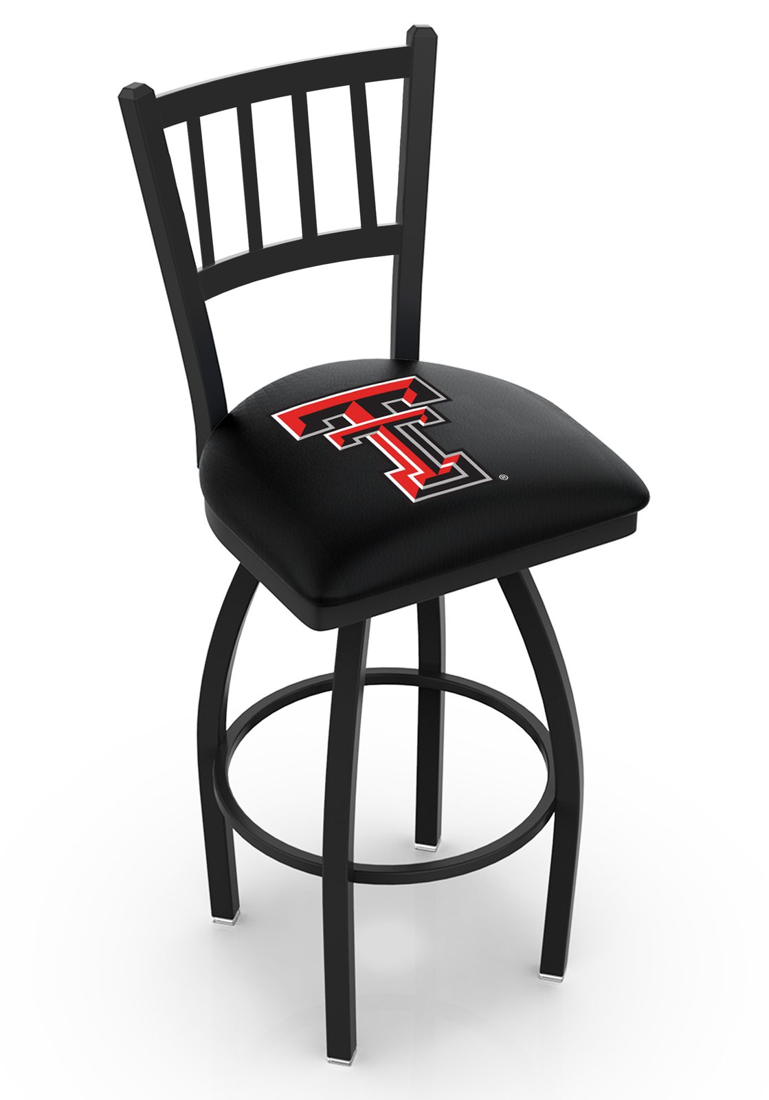 Texas Tech University 36-Inch Swivel Extra Tall Bar Stool w/ Black Wrinkle Finish, Jailhouse Back, 2.5-Inch Cushion Seat 1 Texas Tech University 36-Inch Swivel Extra Tall Bar Stool w/ Black Wrinkle Finish, Jailhouse Back, 2.5-Inch Cushion Seat