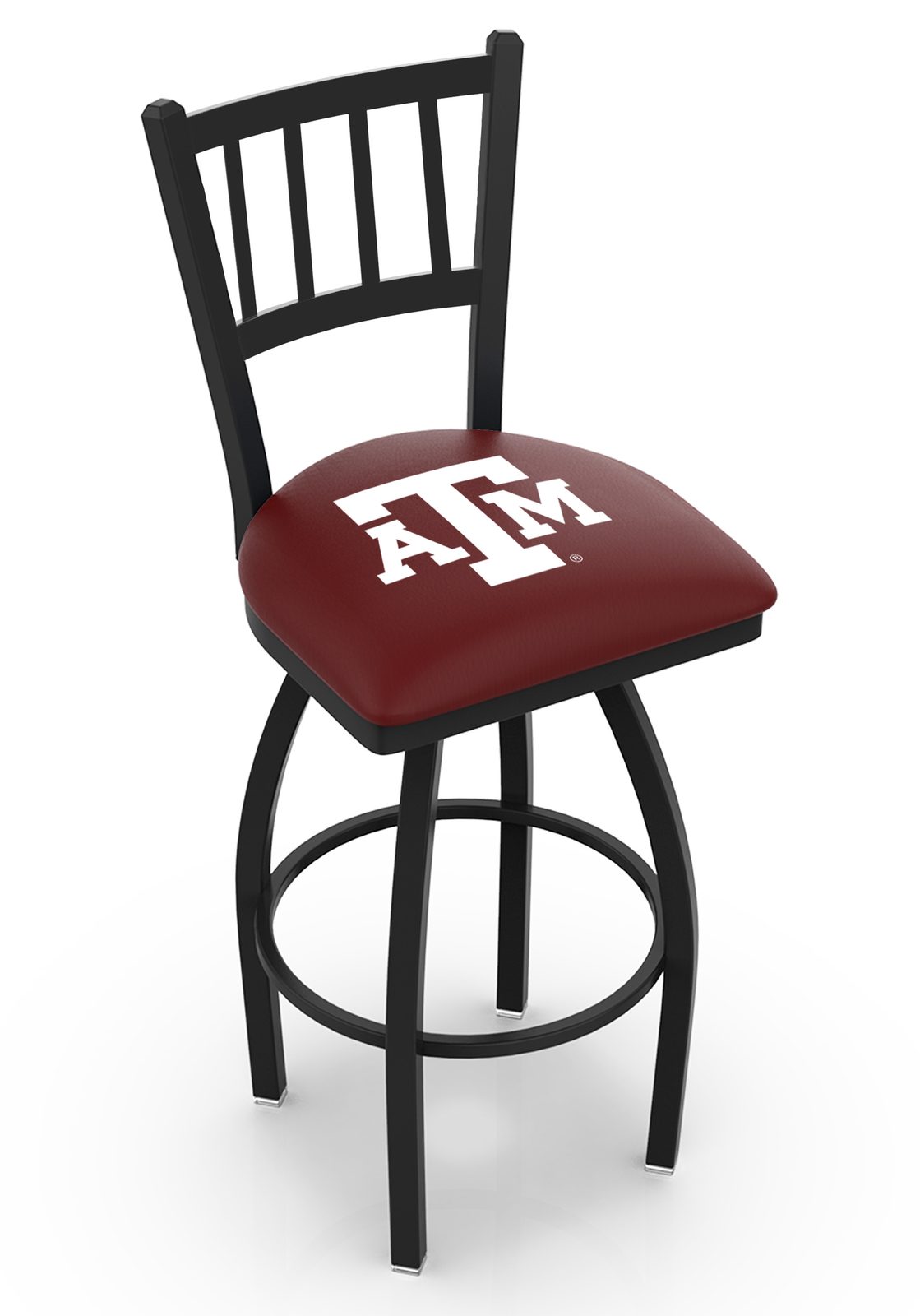 Texas A&M 36-Inch Swivel Extra Tall Bar Stool w/ Black Wrinkle Finish, Jailhouse Back, 2.5-Inch Cushion Seat 1 Texas A&M 36-Inch Swivel Extra Tall Bar Stool w/ Black Wrinkle Finish, Jailhouse Back, 2.5-Inch Cushion Seat