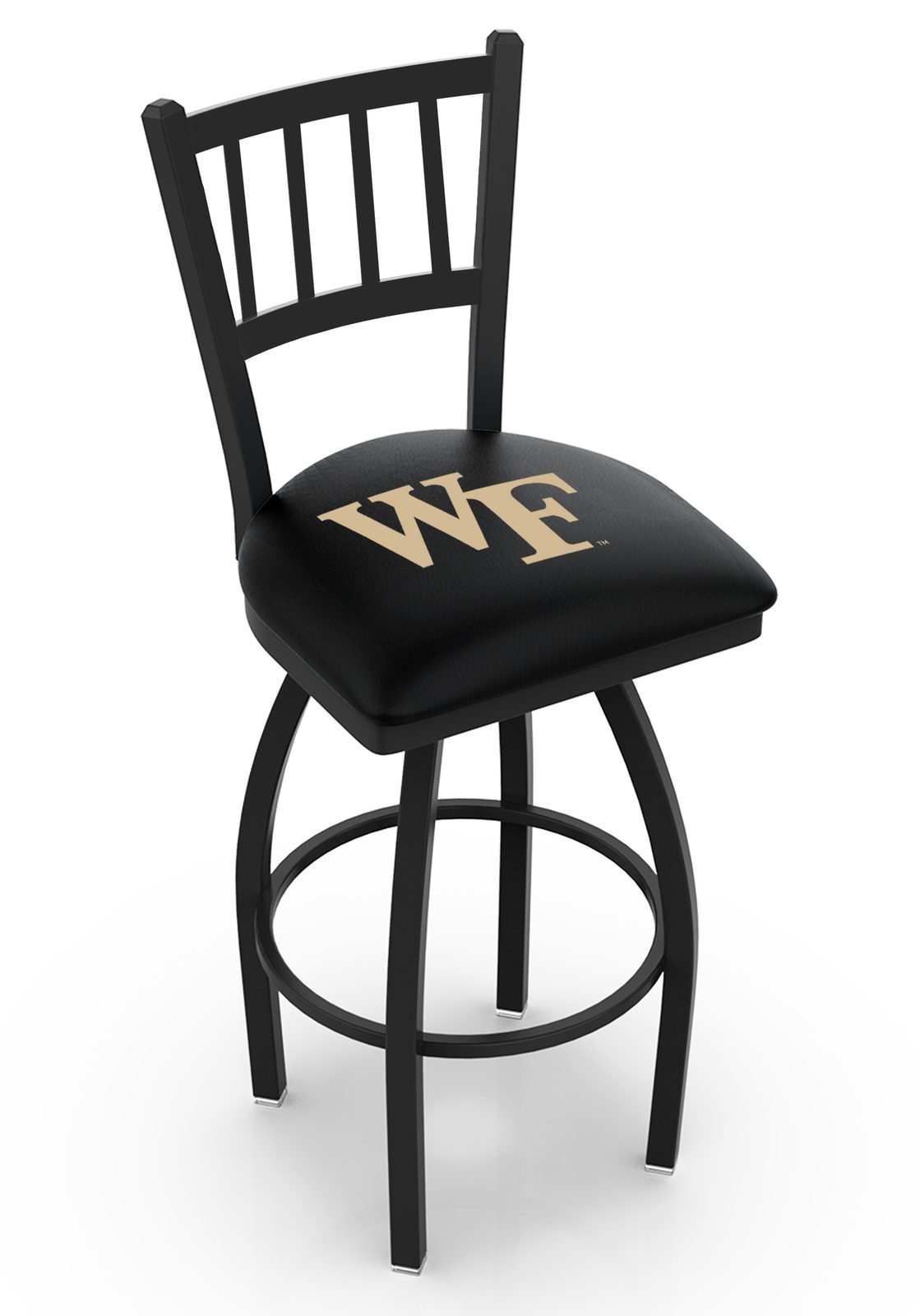 Wake Forest University 25-Inch Swivel Counter Stool w/ Black Wrinkle Finish, Jailhouse Back, 2.5-Inch Cushion Seat 1 Wake Forest University 25-Inch Swivel Counter Stool w/ Black Wrinkle Finish, Jailhouse Back, 2.5-Inch Cushion Seat