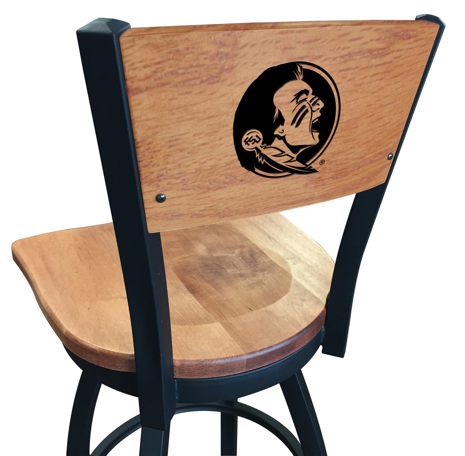 Florida State University 36-Inch Swivel Extra Tall Bar Stool w/ Black Wrinkle Finish, Solid Wood Back, Solid Maple Wood Seat (Head Logo) 1 Florida State University 36-Inch Swivel Extra Tall Bar Stool w/ Black Wrinkle Finish, Solid Wood Back, Solid Maple Wood Seat (Head Logo)
