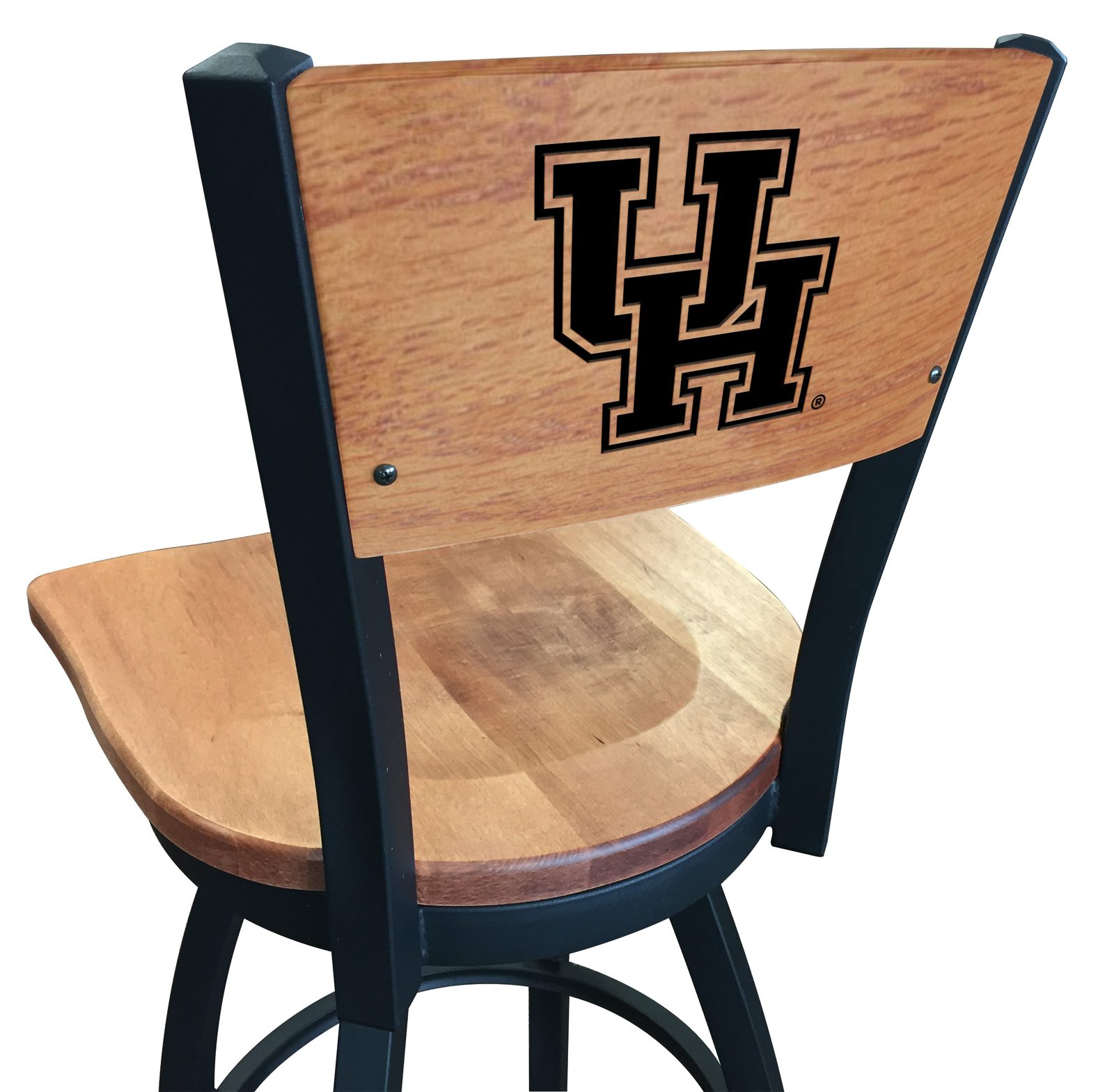 University of Houston 36-Inch Swivel Extra Tall Bar Stool w/ Black Wrinkle Finish, Solid Wood Back, Solid Maple Wood Seat 1 University of Houston 36-Inch Swivel Extra Tall Bar Stool w/ Black Wrinkle Finish, Solid Wood Back, Solid Maple Wood Seat