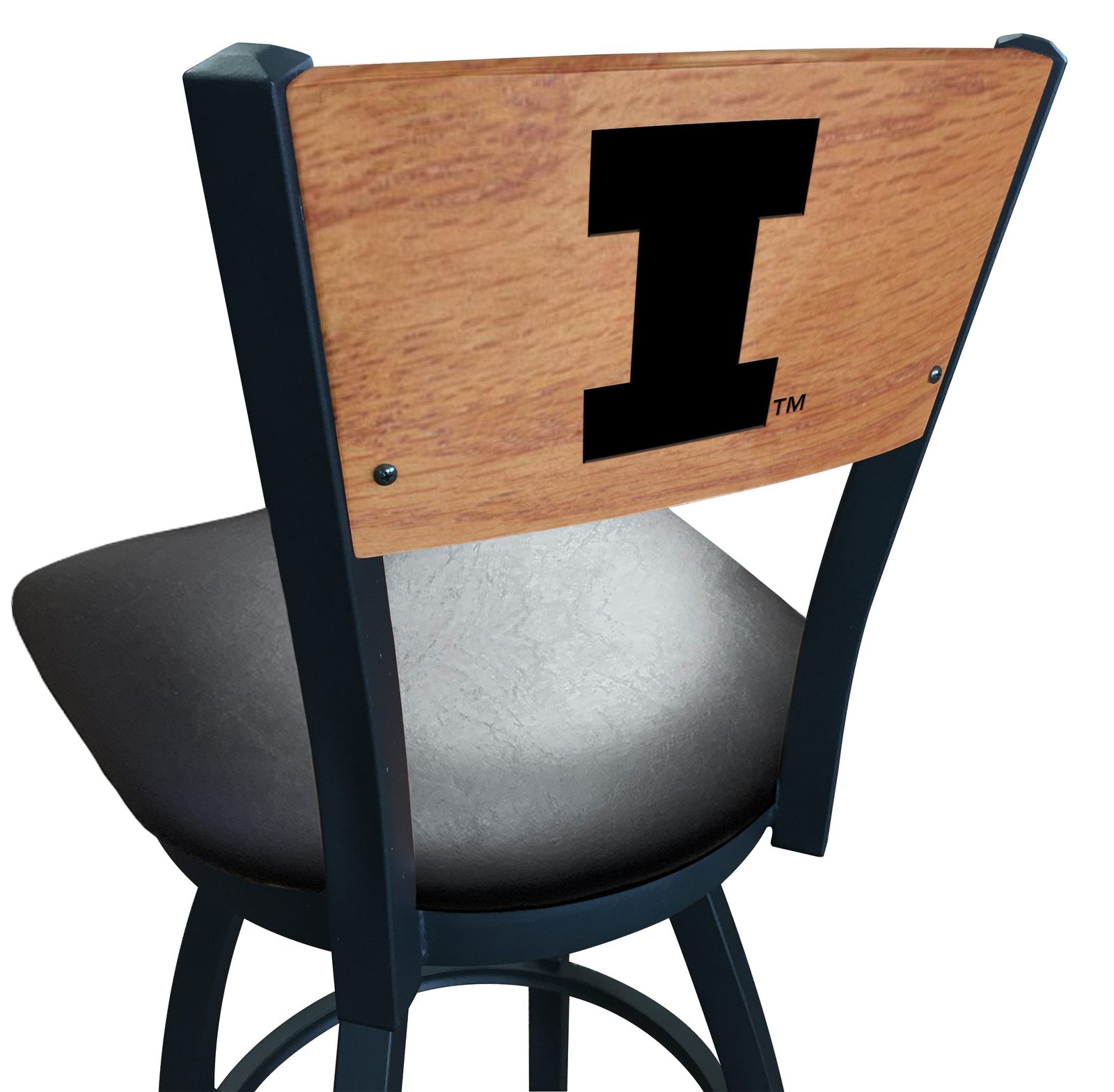 University of Illinois 36-Inch Swivel Extra Tall Bar Stool w/ Black Wrinkle Finish, Solid Wood Back, 2.5-Inch Cushion Seat 1 University of Illinois 36-Inch Swivel Extra Tall Bar Stool w/ Black Wrinkle Finish, Solid Wood Back, 2.5-Inch Cushion Seat