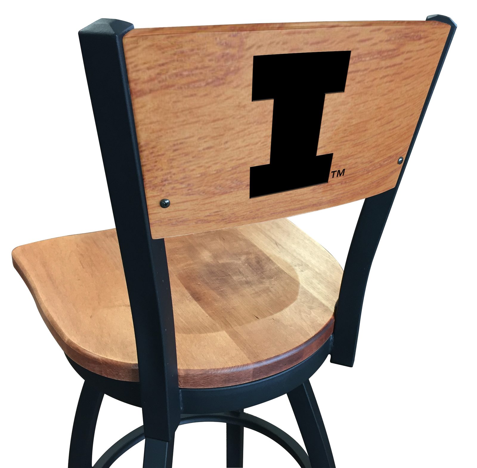 University of Illinois 36-Inch Swivel Extra Tall Bar Stool w/ Black Wrinkle Finish, Solid Wood Back, Solid Maple Wood Seat 1 University of Illinois 36-Inch Swivel Extra Tall Bar Stool w/ Black Wrinkle Finish, Solid Wood Back, Solid Maple Wood Seat