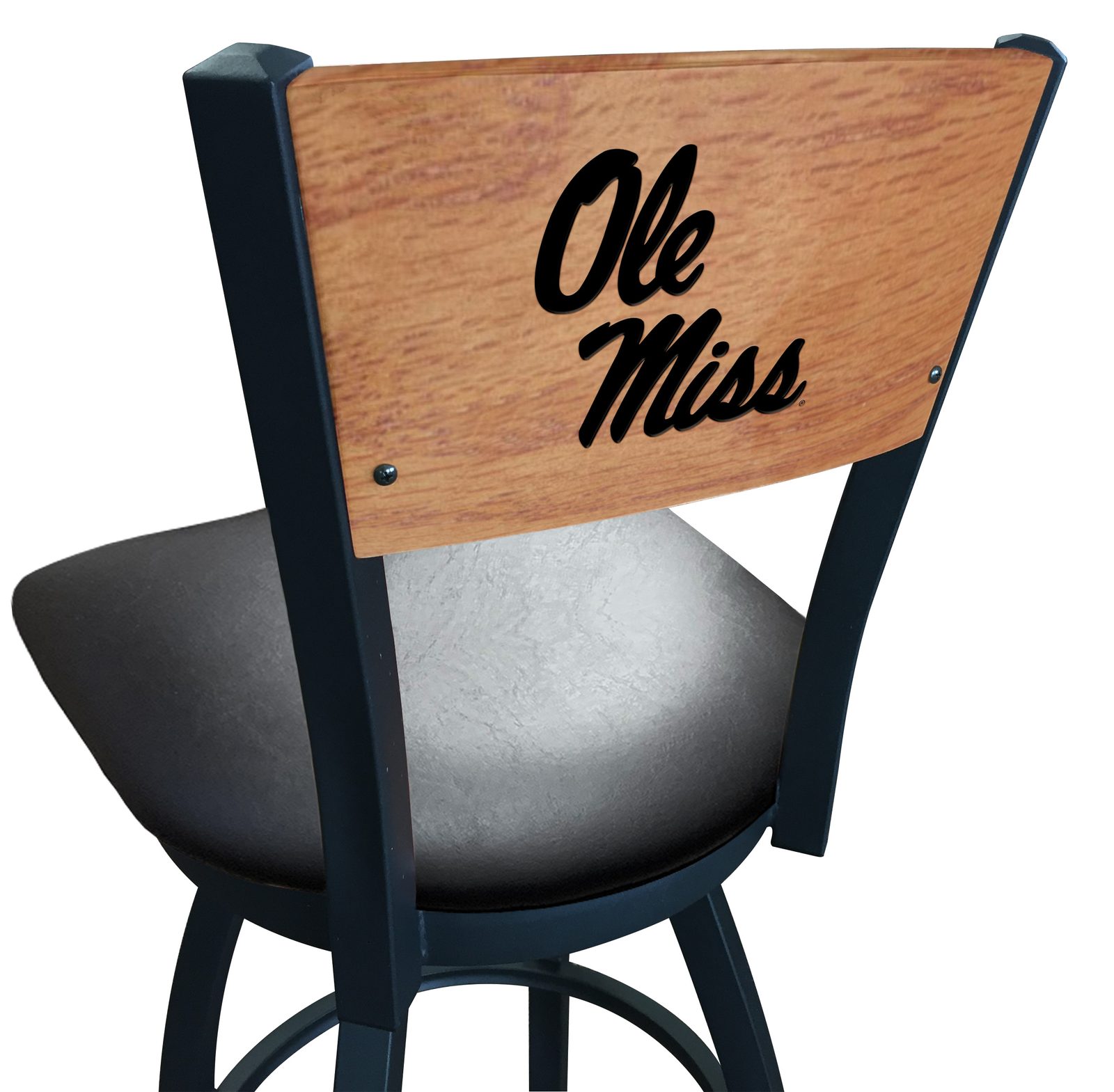 University of Mississippi 36-Inch Swivel Extra Tall Bar Stool w/ Black Wrinkle Finish, Solid Wood Back, 2.5-Inch Cushion Seat 1 University of Mississippi 36-Inch Swivel Extra Tall Bar Stool w/ Black Wrinkle Finish, Solid Wood Back, 2.5-Inch Cushion Seat