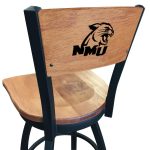 Northern Michigan University 36-Inch Swivel Extra Tall Bar Stool w/ Black Wrinkle Finish, Solid Wood Back, Solid Maple Wood Seat