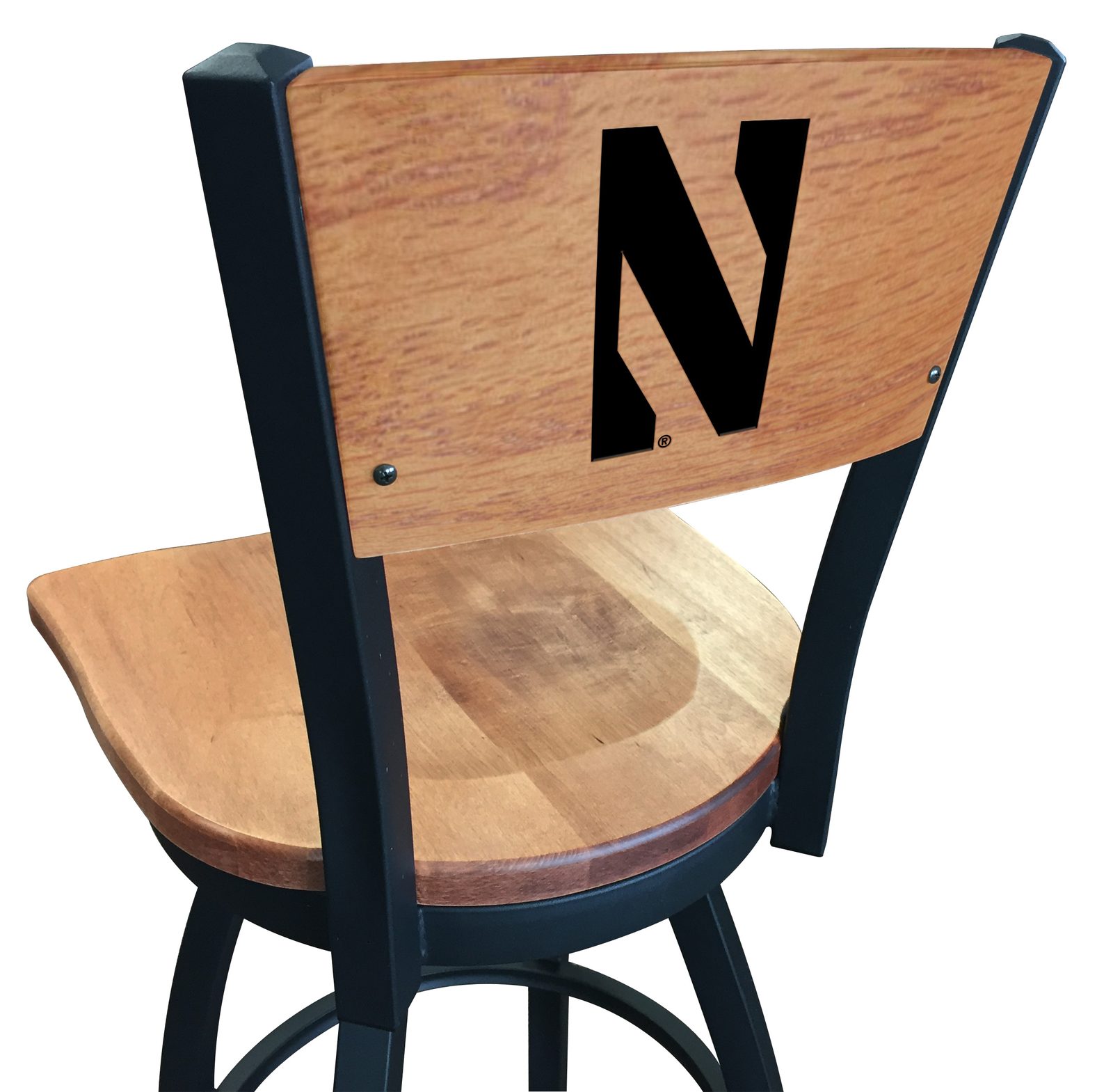 Northwestern University 36-Inch Swivel Extra Tall Bar Stool w/ Black Wrinkle Finish, Solid Wood Back, Solid Maple Wood Seat 1 Northwestern University 36-Inch Swivel Extra Tall Bar Stool w/ Black Wrinkle Finish, Solid Wood Back, Solid Maple Wood Seat