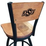 Oklahoma State University 36-Inch Swivel Extra Tall Bar Stool w/ Black Wrinkle Finish, Solid Wood Back, Solid Maple Wood Seat