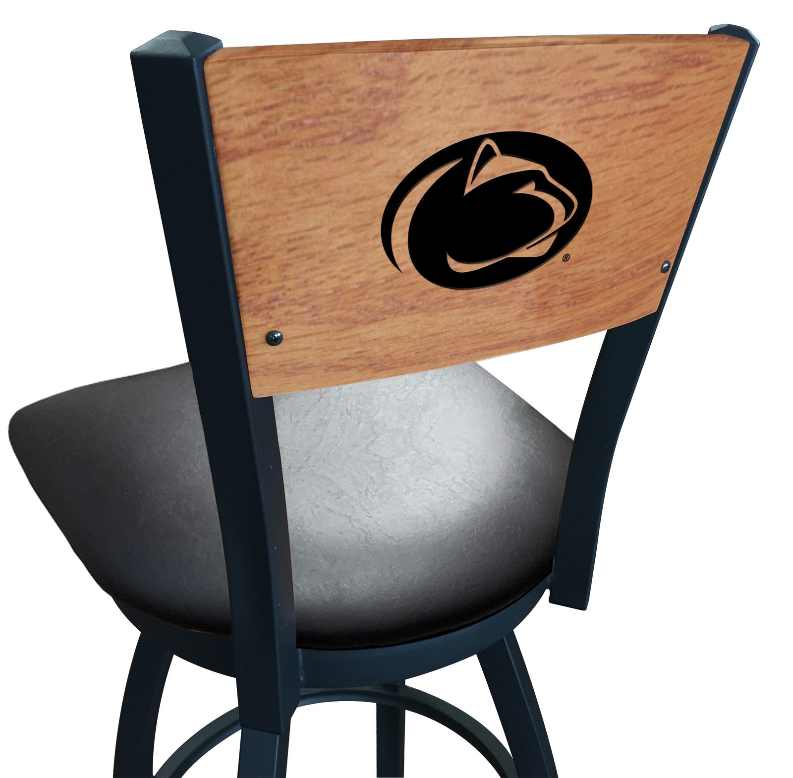 Pennsylvania State University 36-Inch Swivel Extra Tall Bar Stool w/ Black Wrinkle Finish, Solid Wood Back, 2.5-Inch Cushion Seat 1 Pennsylvania State University 36-Inch Swivel Extra Tall Bar Stool w/ Black Wrinkle Finish, Solid Wood Back, 2.5-Inch Cushion Seat