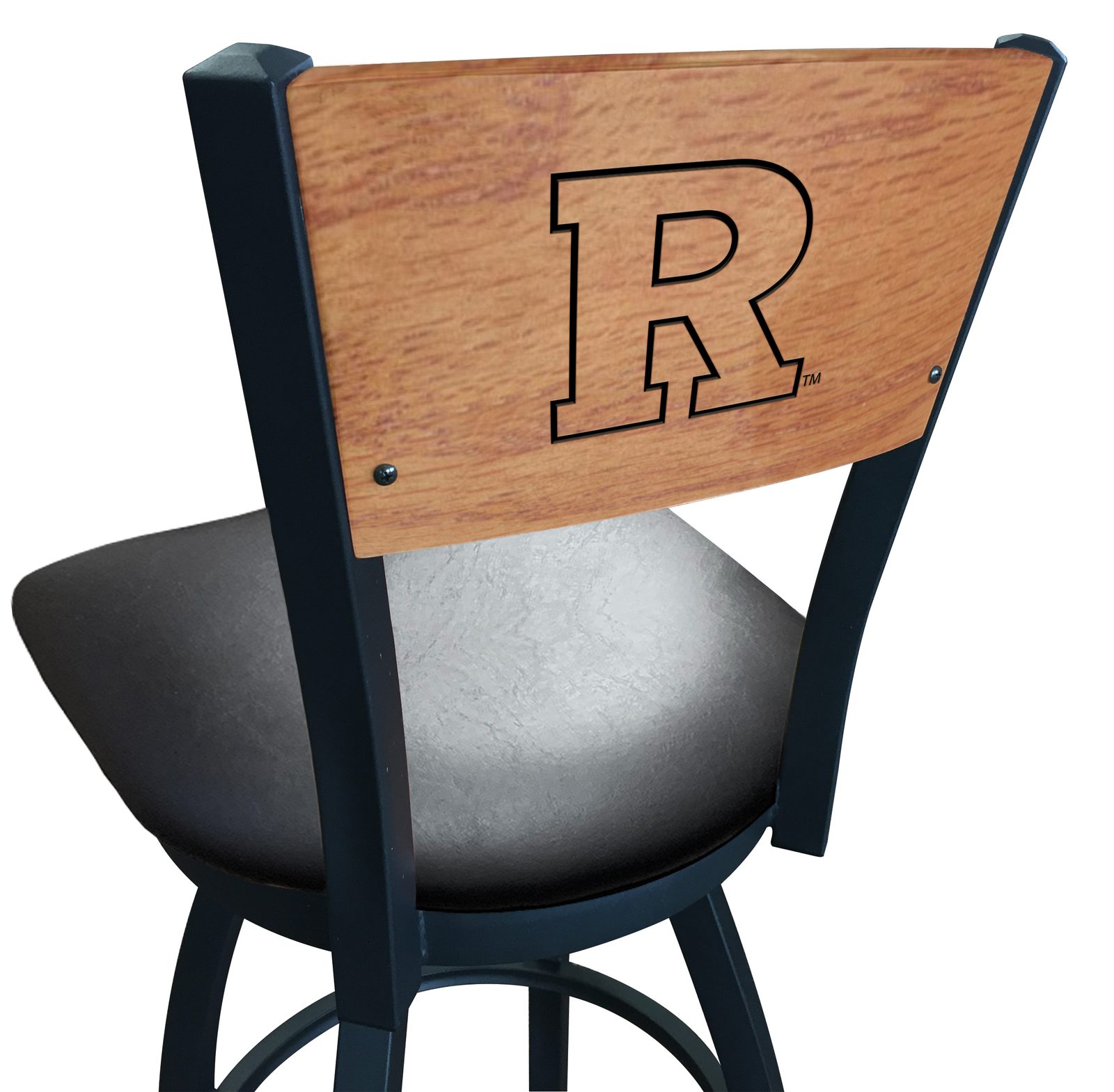 Rutgers University 36-Inch Swivel Extra Tall Bar Stool w/ Black Wrinkle Finish, Solid Wood Back, 2.5-Inch Cushion Seat 1 Rutgers University 36-Inch Swivel Extra Tall Bar Stool w/ Black Wrinkle Finish, Solid Wood Back, 2.5-Inch Cushion Seat