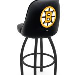 Boston Bruins 36-Inch Swivel Extra Tall Bar Stool w/ Black Wrinkle Finish, Padded Back, 4-Inch Cushion Seat