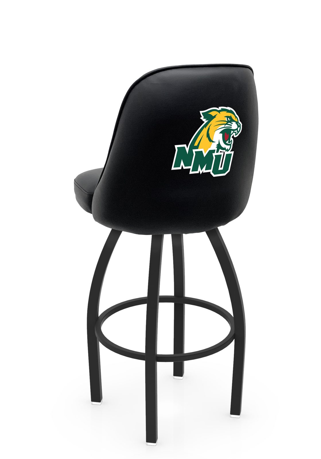 Northern Michigan University 36-Inch Swivel Extra Tall Bar Stool w/ Black Wrinkle Finish, Padded Back, 4-Inch Cushion Seat 1 Northern Michigan University 36-Inch Swivel Extra Tall Bar Stool w/ Black Wrinkle Finish, Padded Back, 4-Inch Cushion Seat