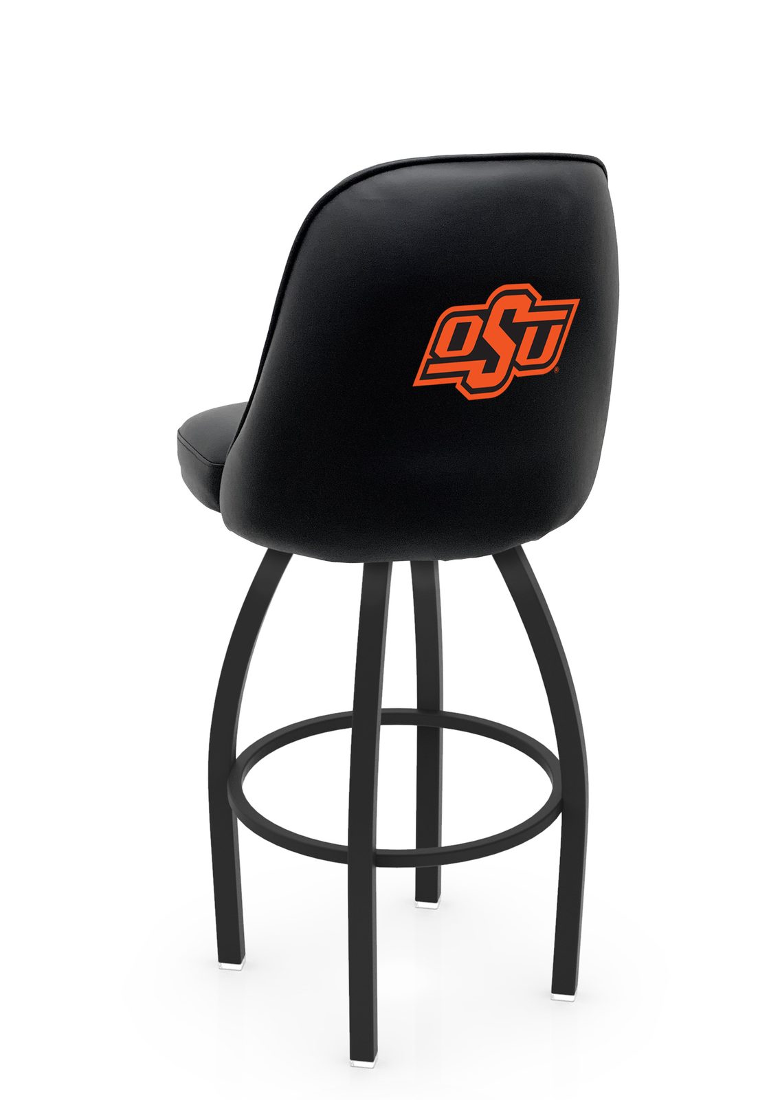 Oklahoma State University 36-Inch Swivel Extra Tall Bar Stool w/ Black Wrinkle Finish, Padded Back, 4-Inch Cushion Seat 1 Oklahoma State University 36-Inch Swivel Extra Tall Bar Stool w/ Black Wrinkle Finish, Padded Back, 4-Inch Cushion Seat