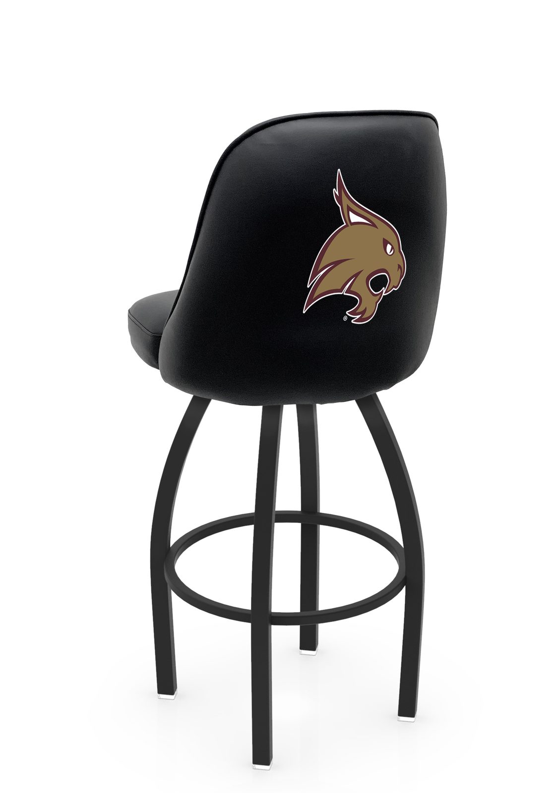 Texas State University 36-Inch Swivel Extra Tall Bar Stool w/ Black Wrinkle Finish, Padded Back, 4-Inch Cushion Seat 1 Texas State University 36-Inch Swivel Extra Tall Bar Stool w/ Black Wrinkle Finish, Padded Back, 4-Inch Cushion Seat