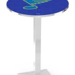 St Louis Blues 42-Inch Pub Table with 36-Inch Top, Square Base Base, and Chrome Finish 4 St Louis Blues 42-Inch Pub Table with 36-Inch Top, Square Base Base, and Chrome Finish
