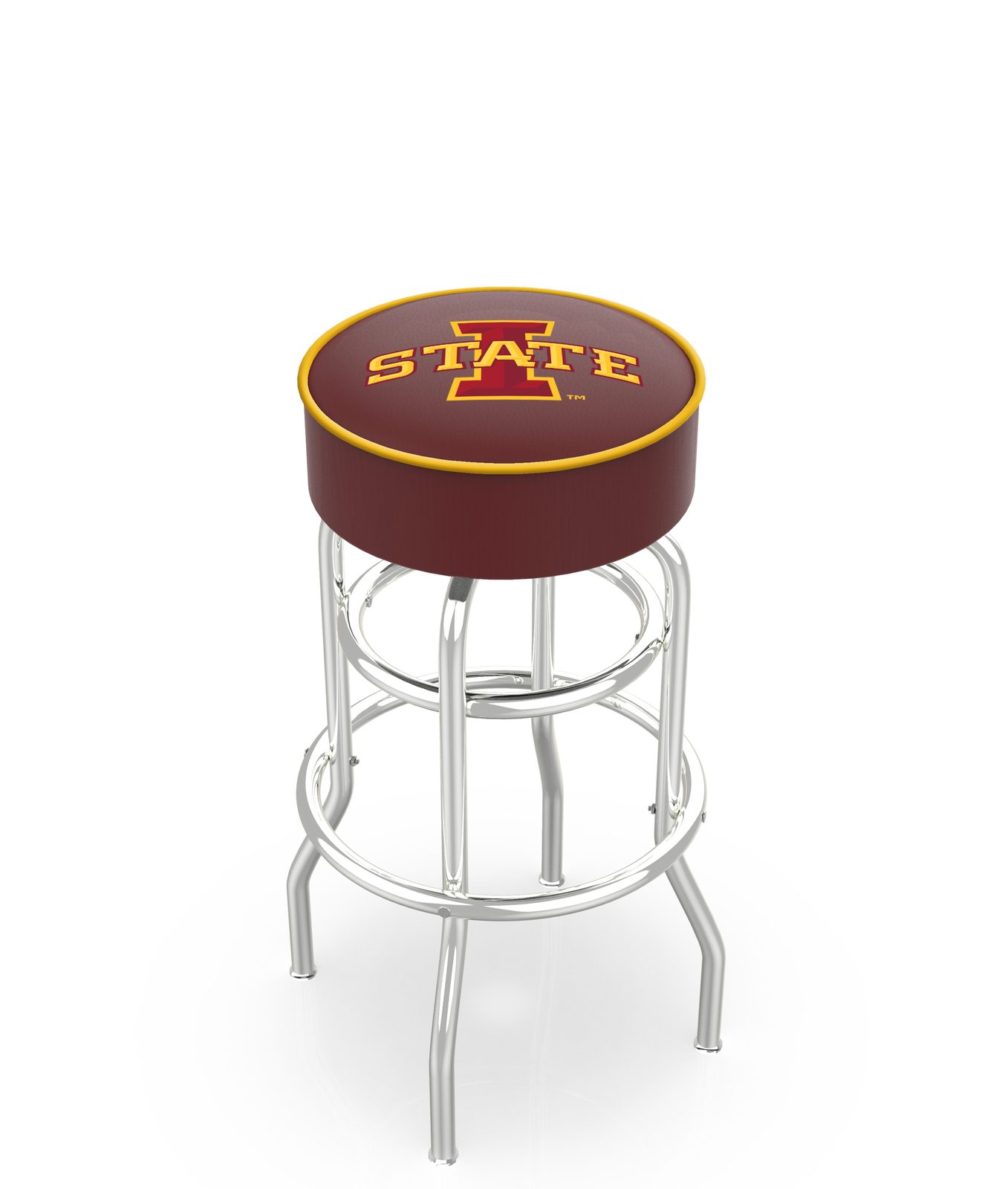Iowa State University 25-Inch Swivel Backless Counter Stool w/ Chrome Finish, Double-Ring Base, Cushion Seat 1 Iowa State University 25-Inch Swivel Backless Counter Stool w/ Chrome Finish, Double-Ring Base, Cushion Seat