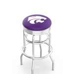 Kansas State University 30-Inch Swivel Backless Bar Stool w/ Chrome Finish, Double-Ring Base, 2.75-Inch Chrome Ribbed Ring, 2.5-Inch Cushion Seat