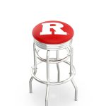 Rutgers University 25-Inch Swivel Backless Counter Stool w/ Chrome Finish, Double-Ring Base, 2.75-Inch Chrome Ribbed Ring, 2.5-Inch Cushion Seat