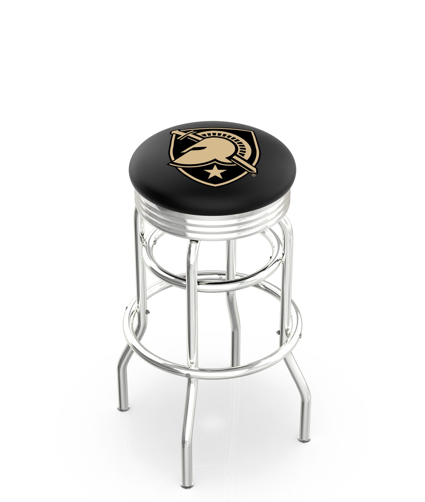 US Military Academy 25-Inch Swivel Backless Counter Stool w/ Chrome Finish, Double-Ring Base, 2.75-Inch Chrome Ribbed Ring, 2.5-Inch Cushion Seat 1 US Military Academy 25-Inch Swivel Backless Counter Stool w/ Chrome Finish, Double-Ring Base, 2.75-Inch Chrome Ribbed Ring, 2.5-Inch Cushion Seat
