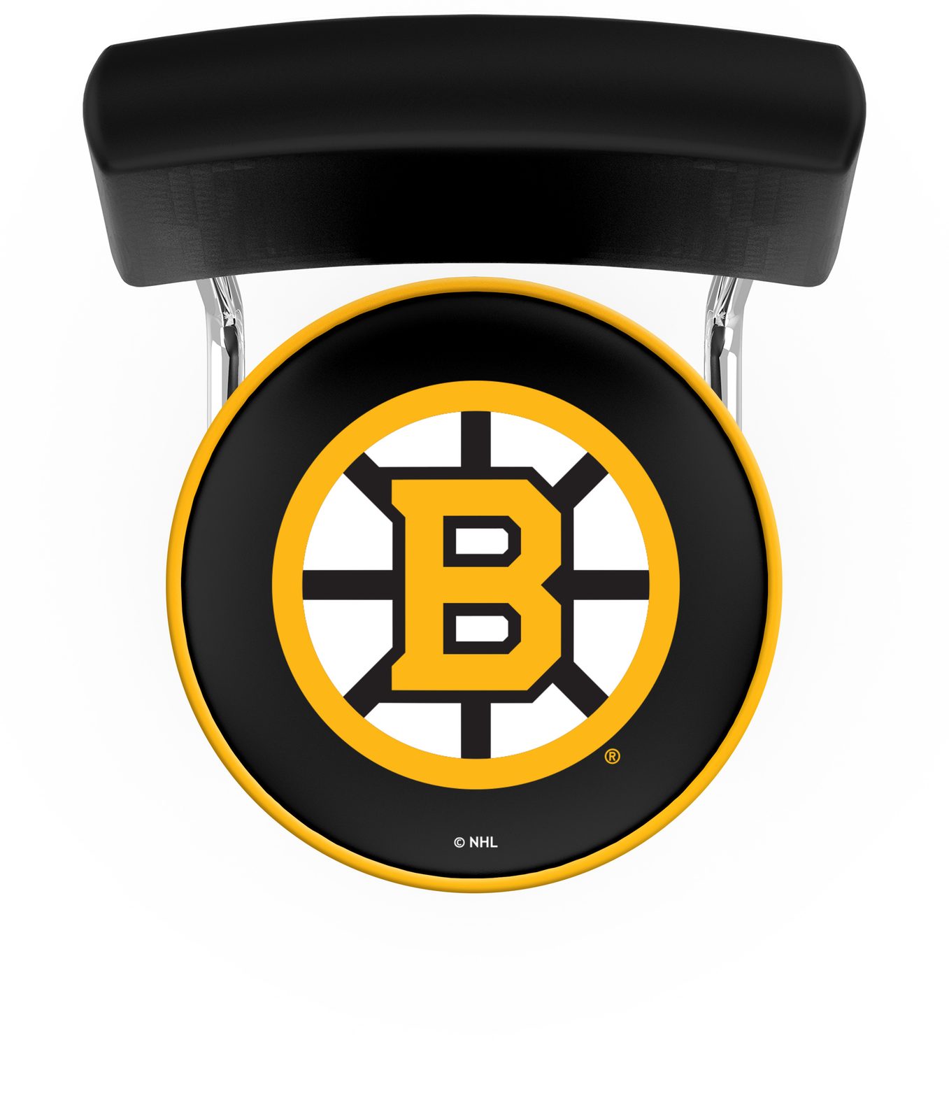 Boston Bruins 30-Inch Swivel Bar Stool w/ Chrome Finish, Double-Ring Base, Cushioned Back, 5-Inch Cushion Seat 2 Boston Bruins 30-Inch Swivel Bar Stool w/ Chrome Finish, Double-Ring Base, Cushioned Back, 5-Inch Cushion Seat - Image 2