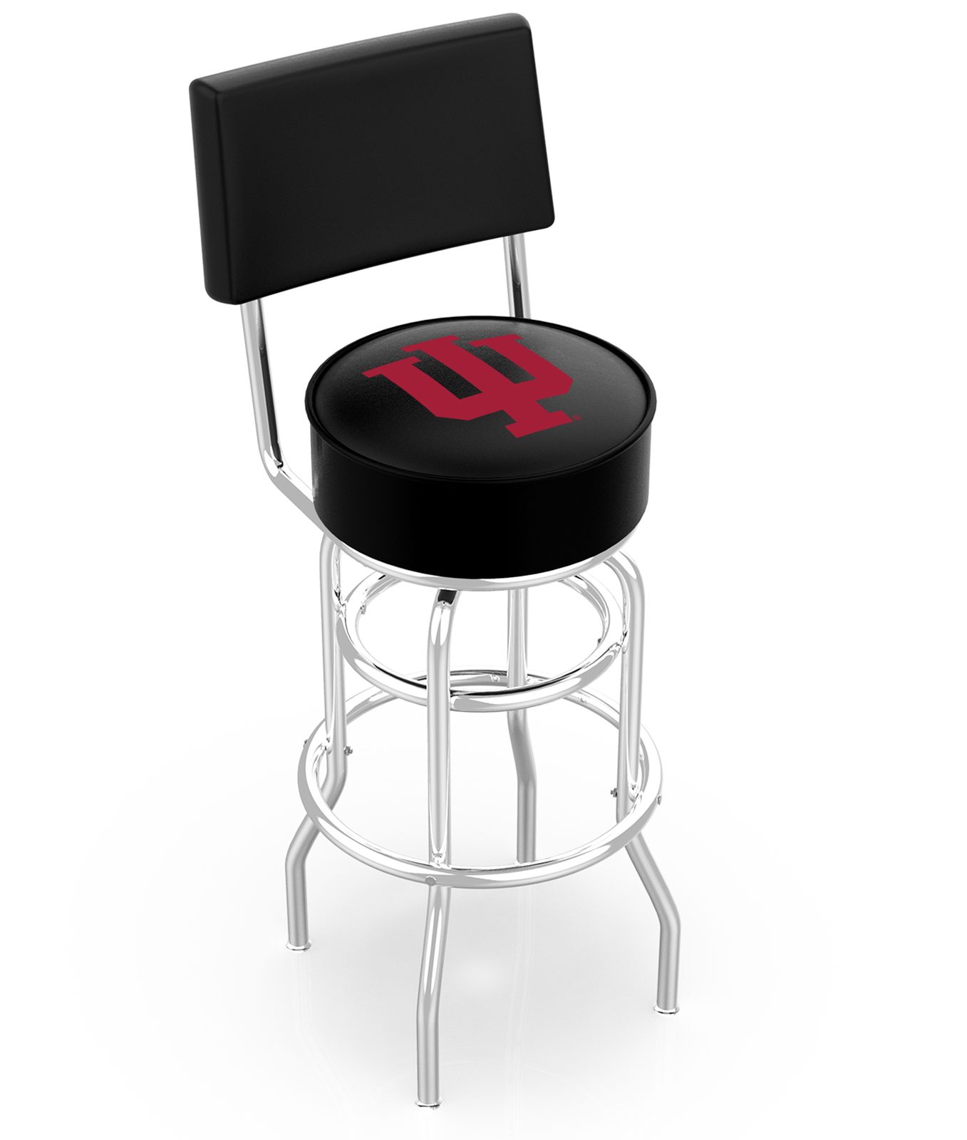 Indiana University 25-Inch Swivel Counter Stool w/ Chrome Finish, Double-Ring Base, Cushioned Back, 5-Inch Cushion Seat 1 Indiana University 25-Inch Swivel Counter Stool w/ Chrome Finish, Double-Ring Base, Cushioned Back, 5-Inch Cushion Seat