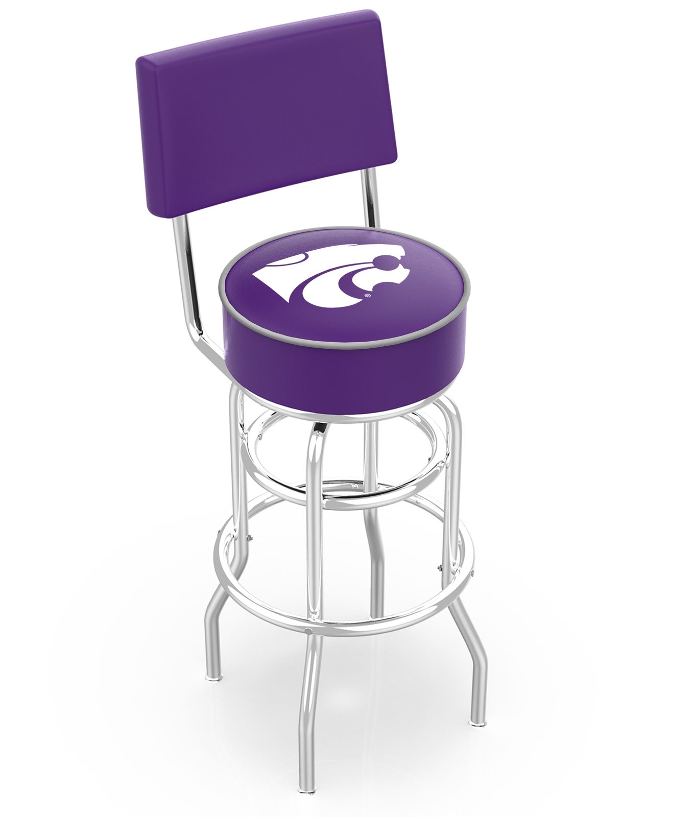 Kansas State University 25-Inch Swivel Counter Stool w/ Chrome Finish, Double-Ring Base, Cushioned Back, 5-Inch Cushion Seat 1 Kansas State University 25-Inch Swivel Counter Stool w/ Chrome Finish, Double-Ring Base, Cushioned Back, 5-Inch Cushion Seat