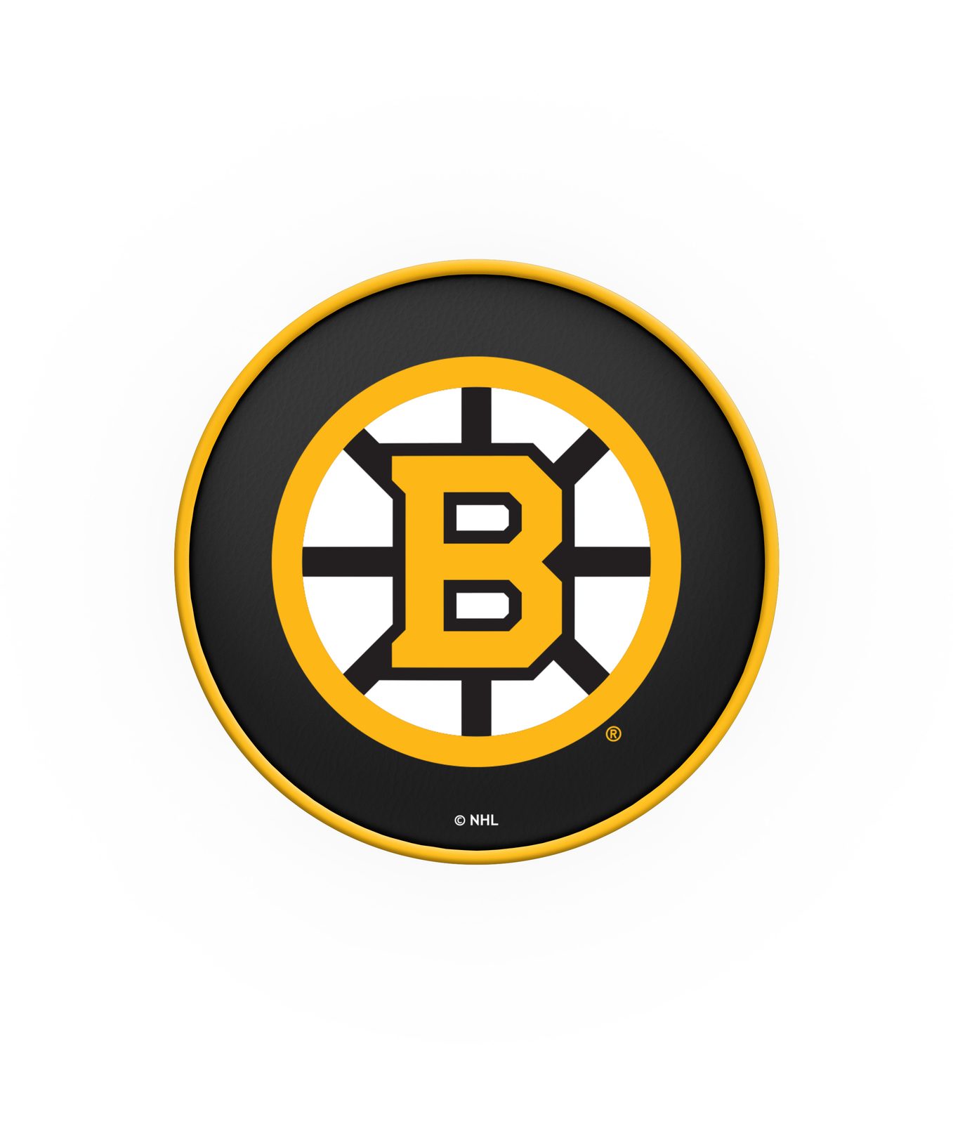 Boston Bruins 30-Inch Swivel Backless Bar Stool w/ Black Wrinkle Finish, Single-Ring Base, 5-Inch Scooped Cushion Seat 2 Boston Bruins 30-Inch Swivel Backless Bar Stool w/ Black Wrinkle Finish, Single-Ring Base, 5-Inch Scooped Cushion Seat - Image 2