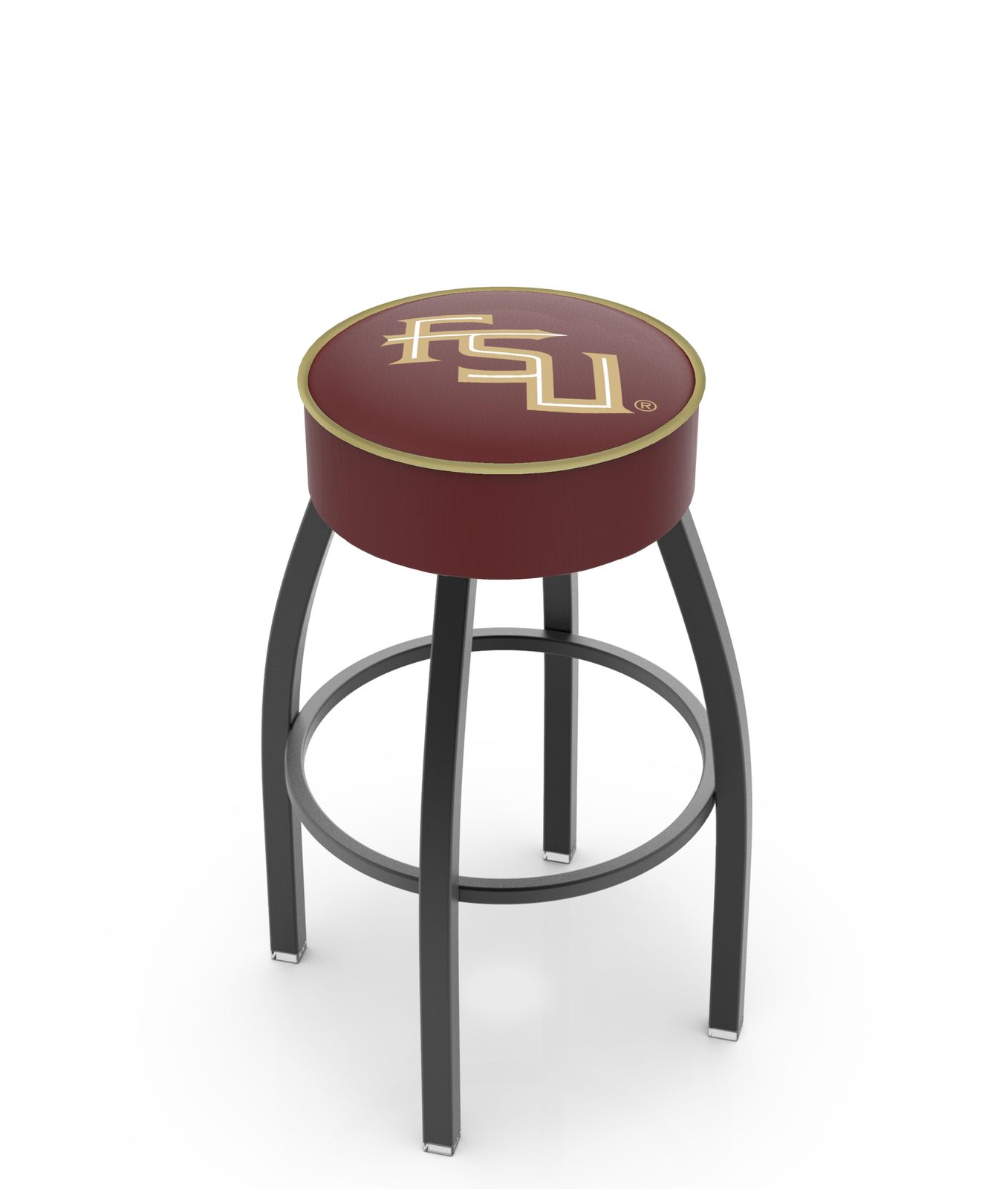 Florida State University 25-Inch Swivel Backless Counter Stool w/ Black Wrinkle Finish, Single-Ring Base, 5-Inch Scooped Cushion Seat (Script Logo) 1 Florida State University 25-Inch Swivel Backless Counter Stool w/ Black Wrinkle Finish, Single-Ring Base, 5-Inch Scooped Cushion Seat (Script Logo)