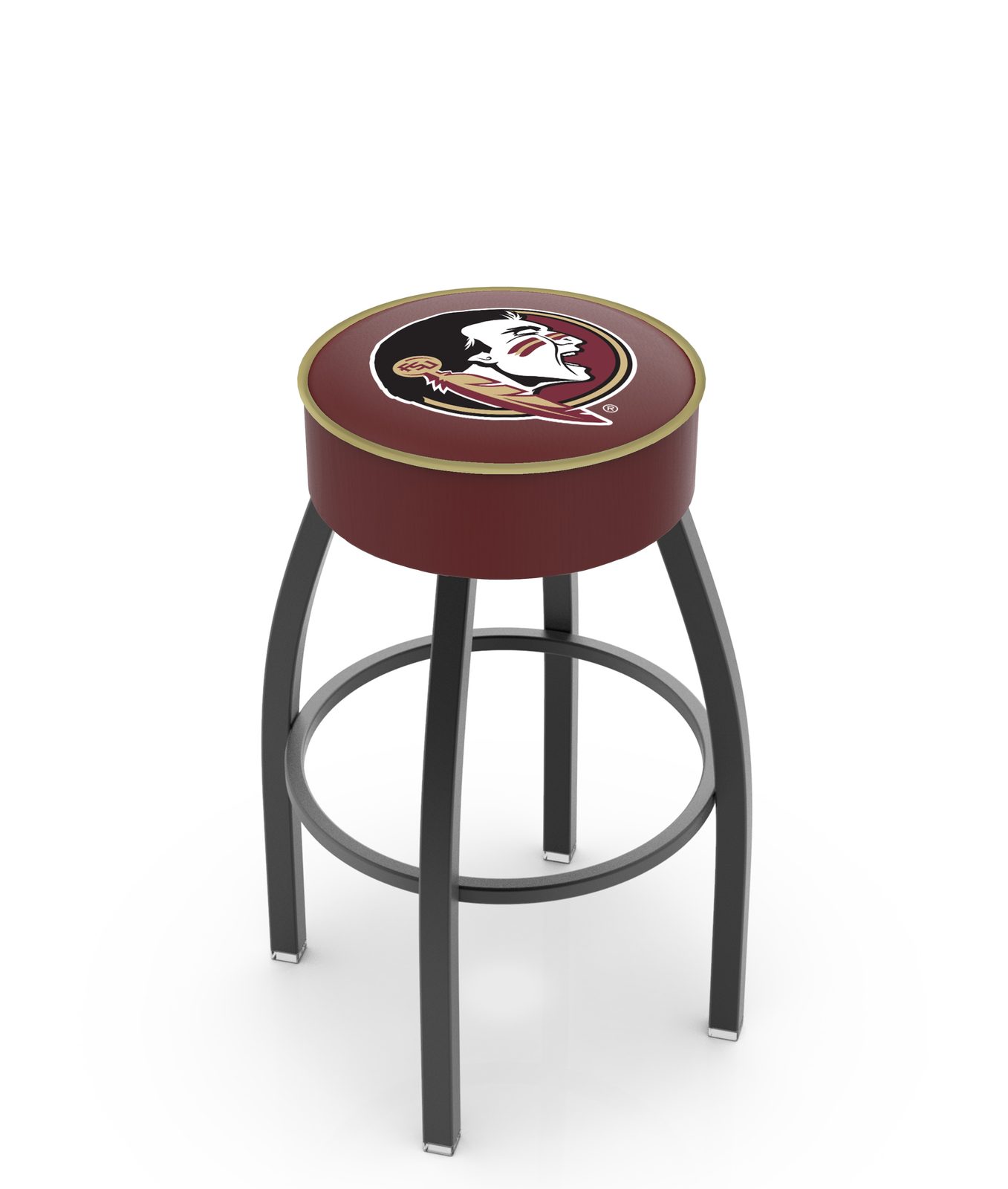 Florida State University 25-Inch Swivel Backless Counter Stool w/ Black Wrinkle Finish, Single-Ring Base, 5-Inch Scooped Cushion Seat (Head Logo) 1 Florida State University 25-Inch Swivel Backless Counter Stool w/ Black Wrinkle Finish, Single-Ring Base, 5-Inch Scooped Cushion Seat (Head Logo)