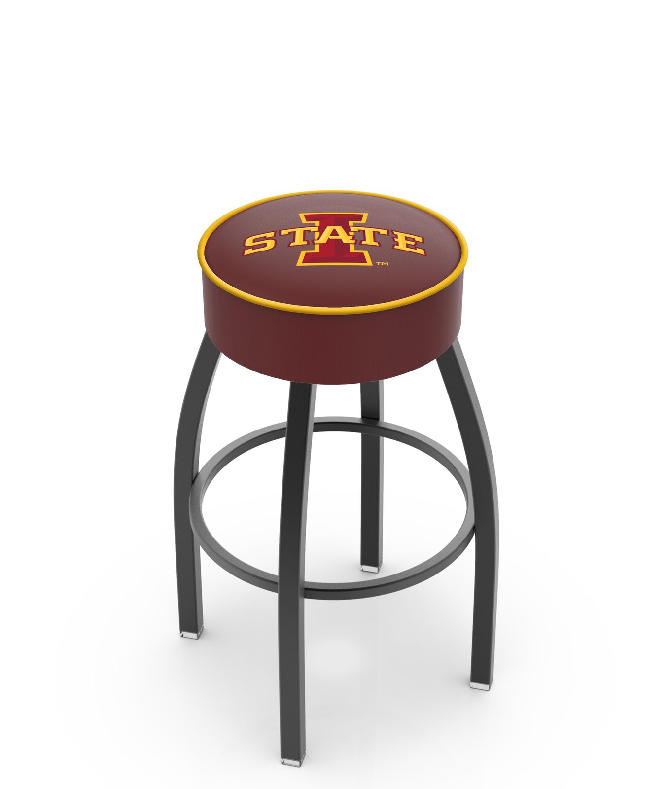 Iowa State University 25-Inch Swivel Backless Counter Stool w/ Black Wrinkle Finish, Single-Ring Base, 5-Inch Scooped Cushion Seat 1 Iowa State University 25-Inch Swivel Backless Counter Stool w/ Black Wrinkle Finish, Single-Ring Base, 5-Inch Scooped Cushion Seat