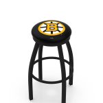 Boston Bruins 36-Inch Swivel Backless Extra Tall Bar Stool w/ Black Wrinkle Finish, Single-Ring Base, 2-Inch Black Wrinkle Ring, 2.5-Inch Cushion Seat