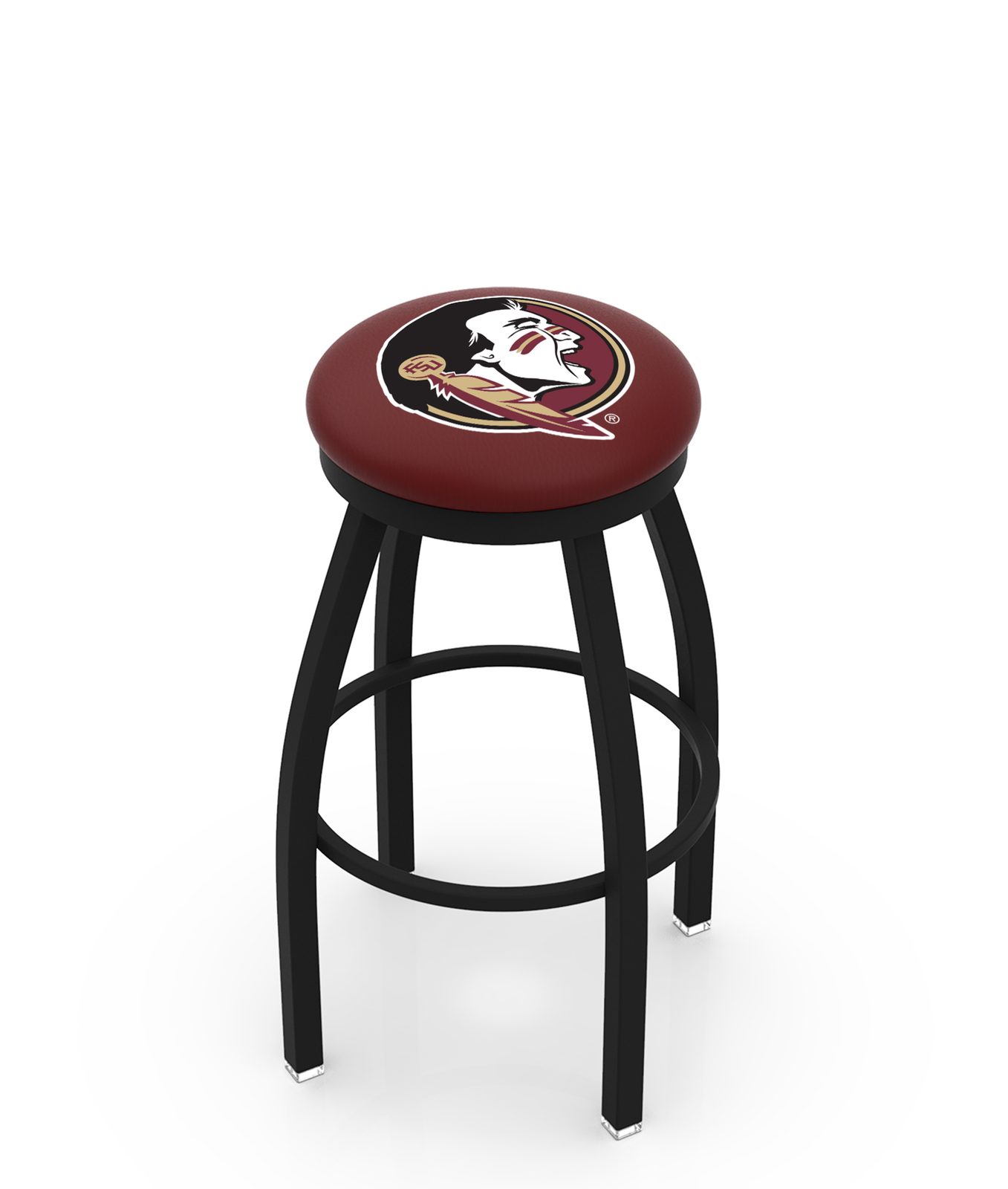 Florida State University 36-Inch Swivel Backless Extra Tall Bar Stool w/ Black Wrinkle Finish, Single-Ring Base, 2-Inch Black Wrinkle Ring, 2.5-Inch Cushion Seat (Head Logo) 1 Florida State University 36-Inch Swivel Backless Extra Tall Bar Stool w/ Black Wrinkle Finish, Single-Ring Base, 2-Inch Black Wrinkle Ring, 2.5-Inch Cushion Seat (Head Logo)