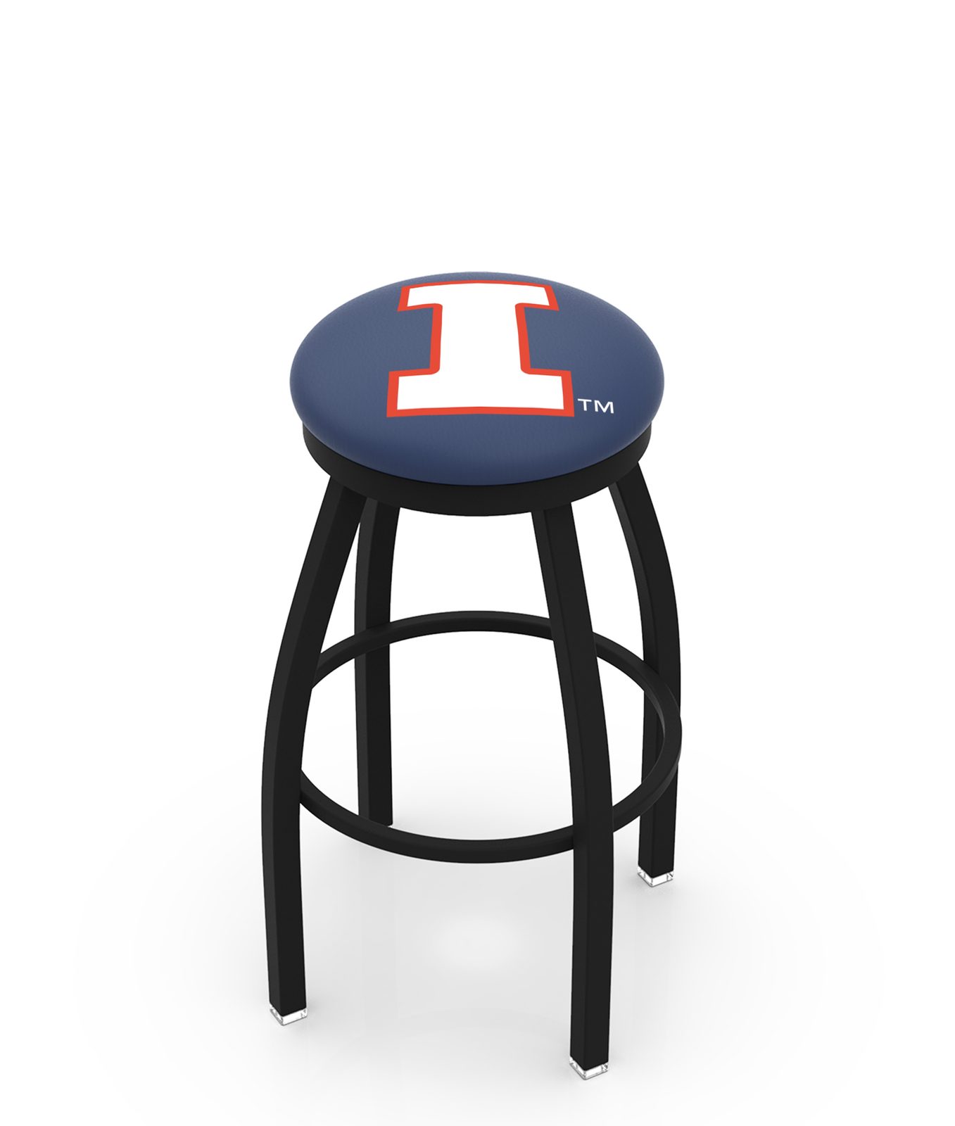 University of Illinois 36-Inch Swivel Backless Extra Tall Bar Stool w/ Black Wrinkle Finish, Single-Ring Base, 2-Inch Black Wrinkle Ring, 2.5-Inch Cushion Seat 1 University of Illinois 36-Inch Swivel Backless Extra Tall Bar Stool w/ Black Wrinkle Finish, Single-Ring Base, 2-Inch Black Wrinkle Ring, 2.5-Inch Cushion Seat