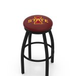 Iowa State University 36-Inch Swivel Backless Extra Tall Bar Stool w/ Black Wrinkle Finish, Single-Ring Base, 2-Inch Black Wrinkle Ring, 2.5-Inch Cushion Seat