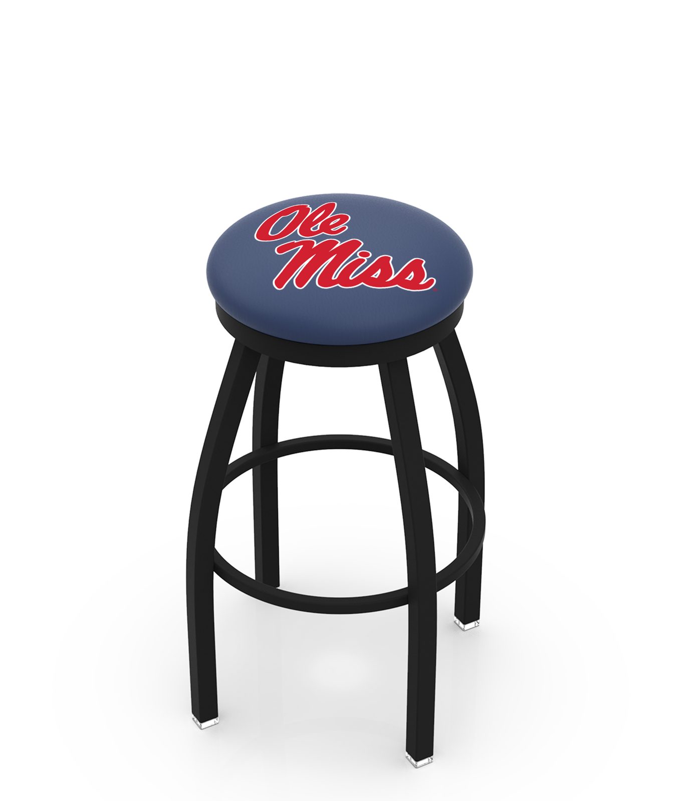 University of Mississippi 36-Inch Swivel Backless Extra Tall Bar Stool w/ Black Wrinkle Finish, Single-Ring Base, 2-Inch Black Wrinkle Ring, 2.5-Inch Cushion Seat 1 University of Mississippi 36-Inch Swivel Backless Extra Tall Bar Stool w/ Black Wrinkle Finish, Single-Ring Base, 2-Inch Black Wrinkle Ring, 2.5-Inch Cushion Seat