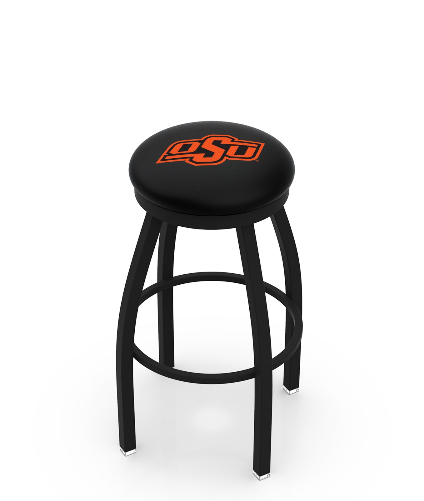 Oklahoma State University 36-Inch Swivel Backless Extra Tall Bar Stool w/ Black Wrinkle Finish, Single-Ring Base, 2-Inch Black Wrinkle Ring, 2.5-Inch Cushion Seat 1 Oklahoma State University 36-Inch Swivel Backless Extra Tall Bar Stool w/ Black Wrinkle Finish, Single-Ring Base, 2-Inch Black Wrinkle Ring, 2.5-Inch Cushion Seat