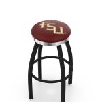 Florida State University 36-Inch Swivel Backless Extra Tall Bar Stool w/ Black Wrinkle Finish, Single-Ring Base, 2-Inch Chrome Ring, 2.5-Inch Cushion Seat (Script Logo)